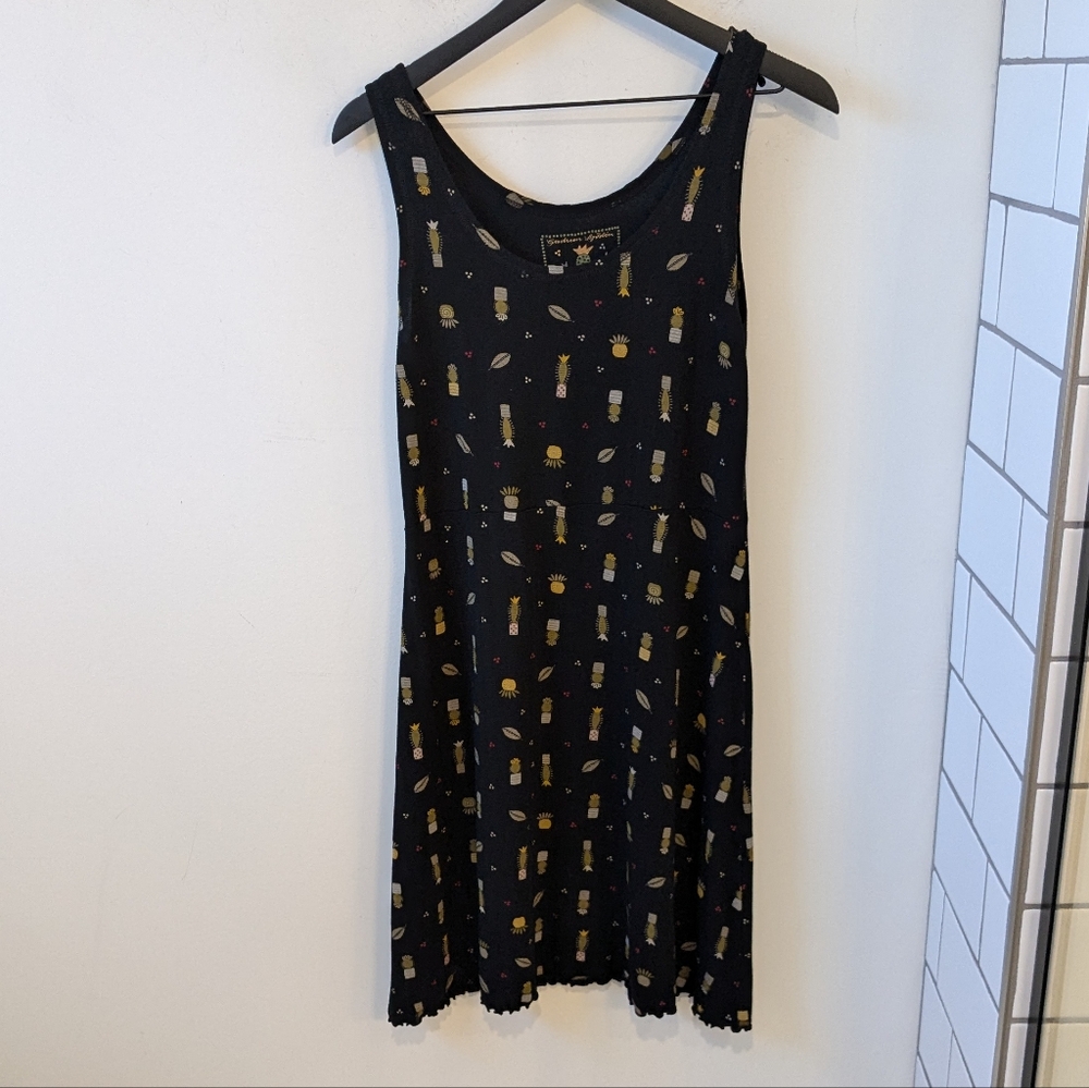 Gudrun Sjoden Women's Black Cactus Succulent Print Tank Dress Lettuce Hem S